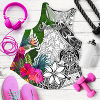 Kosrae Custom Personalised Women's Racerback Tank White - Turtle Plumeria Banana Leaf White - Polynesian Pride