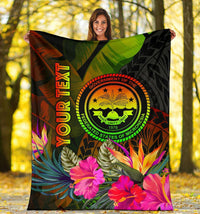 Federated States of Micronesia Polynesian Personalised Premium Blanket - Hibiscus and Banana Leaves - Polynesian Pride