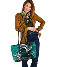 Samoa Large Leather Tote Bag - Samoa Seal Wave Style (Green) - Polynesian Pride