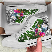 Marshall Islands High Top Shoes White - Turtle Plumeria Banana Leaf Crest - Polynesian Pride