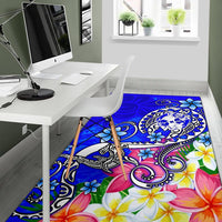 Tonga Area Rug - Turtle Plumeria (Blue) - Polynesian Pride