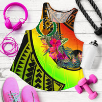 Pohnpei Wome's Racerback Tank - Polynesian Hook And Hibiscus (Reggae) - Polynesian Pride