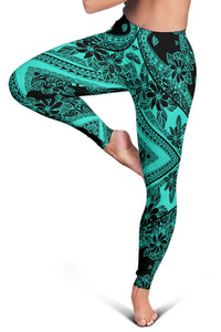 Polynesian Plumeria Mix Turquoise Black Hawaii Women's Leggings AH - Polynesian Pride