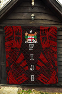 Fiji Premium Quilt - Fiji Coat Of Arms Polynesian Red Tattoo - Polynesian Pride
