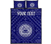 American Samoa Personalised Quilt Bed Set - Seal In Polynesian Tattoo Style ( Blue) - Polynesian Pride
