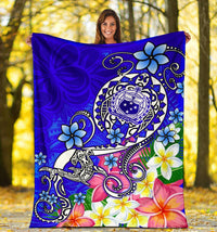 Samoa Premium Blanket - Turtle Plumeria (Blue) - Polynesian Pride
