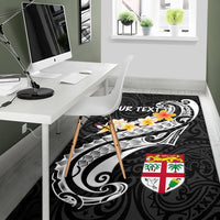 Fiji Custom Personalised Area Rug - Fiji Seal Polynesian Patterns Plumeria (Black) - Polynesian Pride