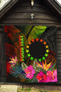 Cook Islands Polynesian Personalised Premium Quilt - Hibiscus and Banana Leaves - Polynesian Pride