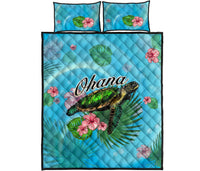 Ohana Hibiscus Ocean Turtle Sea Quilt Bed Set Blue - Polynesian Pride