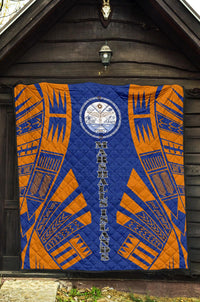 Marshall Islands Premium Quilt - Marshall Islands Seal Polynesian Orange Tattoo - Polynesian Pride