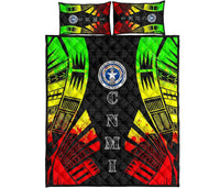 Northern Mariana Islands Quilt Bed Set - Northern Mariana Islands Seal & Polynesian Reggae Tattoo Style Art - Polynesian Pride