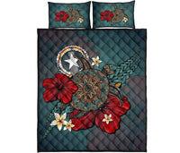 Northern Mariana Islands Quilt Bed Set - Blue Turtle Tribal Blue - Polynesian Pride