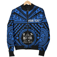 Fiji Personalised Men's Bomber Jacket - Fiji Seal With Polynesian Tattoo Style ( Blue) - Polynesian Pride