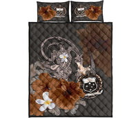 Samoa Quilt Bed Set - Hibiscus Turtle Tribal Brown Brown - Polynesian Pride