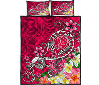 Hawaii Quilt Bed Set - Turtle Plumeria Polynesian Tattoo Pink Color - Polynesian Pride