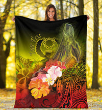 Pohnpei Custom Personalised Premium Blanket - Humpback Whale with Tropical Flowers (Yellow) - Polynesian Pride