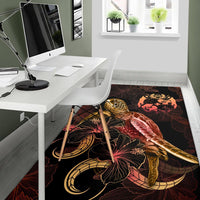 Tonga Polynesian Area Rugs - Turtle With Blooming Hibiscus Gold - Polynesian Pride