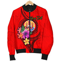 Tahiti Polynesian Custom Personalised Men's Bomber Jacket - Floral With Seal Red - Polynesian Pride