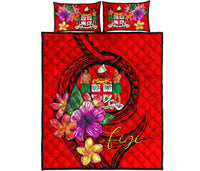 Fiji Polynesian Quilt Bed Set - Floral With Seal Red - Polynesian Pride