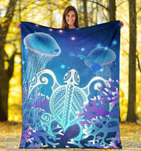 Hawaii Turtle Jellyfish Coral Galaxy Premium Blankets - Polynesian Pride