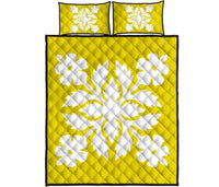 Hawaiian Quilt Bed Set Royal Pattern - Yellow - B2 Style - Polynesian Pride