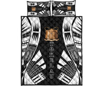 Tokelau Quilt Bed Set - Tokelau Coat Of Arms White Tattoo Style Black - Polynesian Pride