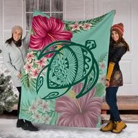 Hawaii Turtle Hibiscus Plumeria Premium Blanket - Hug Style - Polynesian Pride