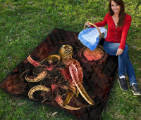 CNMI Polynesian Premium Quilt - Turtle With Blooming Hibiscus Gold - Polynesian Pride