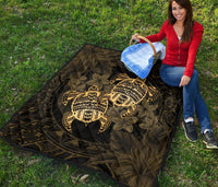 Hawaii Premium Quilt - Turtle Strong Pattern Hibiscus Plumeria Gold AH - Polynesian Pride