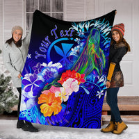 Polynesian Hawaii Custom Personalised Premium Blanket - Kanaka Maoli Humpback Whale with Tropical Flowers (Blue) - Polynesian Pride