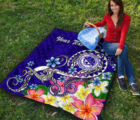 FSM Custom Personalised Premium Quilt - Turtle Plumeria (Blue) - Polynesian Pride