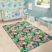 Tropical Hibiscus Banana Leafs Rug - Polynesian Pride