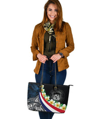 Polynesian Hawaii Large Leather Tote Bag - Hawaii Seal With Plumeria Style - Polynesian Pride