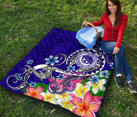 FSM Premium Quilt - Turtle Plumeria (Blue) - Polynesian Pride