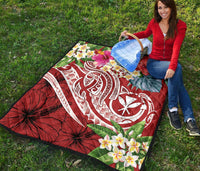 Polynesian Hawaii Kanaka Maoli Premium Quilt - Summer Plumeria (Red) - Polynesian Pride