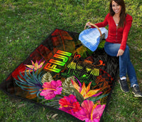 Fiji Polynesian Premium Quilt - Hibiscus and Banana Leaves - Polynesian Pride