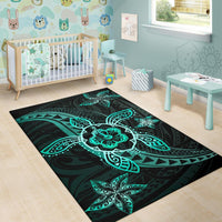 Kanaka Map Hibiscus Plumeria Turtle Art Polynesian Area Rug Turquoise AH - Polynesian Pride