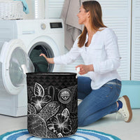 Federated States Of Micronesia Laundry Basket - Polynesian Turtle Hibiscus Black - Polynesian Pride