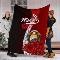 Nauru Polynesian Premium Blanket - Coat Of Arm With Hibiscus - Polynesian Pride