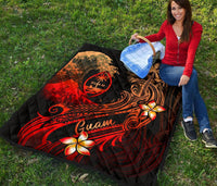 Guam Polynesian Premium Quilt - Plumeria Flowers And Waves - Polynesian Pride