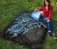 Fiji Polynesian Premium Quilt - Fiji Flag & Blue Turtle Hibiscus - Polynesian Pride