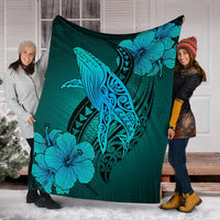 Hawaii Whale Swim Poly Turquoise Premium Blanket - Polynesian Pride