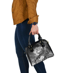 Samoa Shoulder Handbag - Humpback Whale with Tropical Flowers (White) - Polynesian Pride