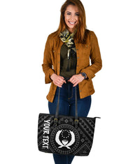 Pohnpei Personalised Leather Tote Bag - Pohnpei Seal With Polynesian Tattoo Style ( Black) - Polynesian Pride