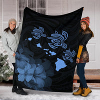 Hawaii Hibiscus Map Polynesian Ancient Blue Premium Blanket - Polynesian Pride