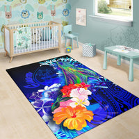 Guam Area Rug - Humpback Whale with Tropical Flowers (Blue) - Polynesian Pride