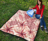 Hawaii Turtle Kanaka Plumeria Polynesian Pink Premium Quilt - Polynesian Pride