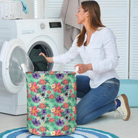 Hawaii Tropical flower, blossom cluster seamless pattern Tropical Flowers Palm Leaves Plant And Leaf Hawaii Laundry Basket - Polynesian Pride