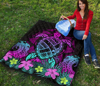 Hawaii Turtle Polynesian Turquoise Premium Quilt - Kuly Style - Polynesian Pride