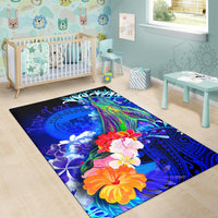 Polynesian Hawaii Custom Personalised Area Rug - Humpback Whale with Tropical Flowers (Blue) - Polynesian Pride